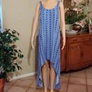 Merona blue printed hi low maxi dress sz S